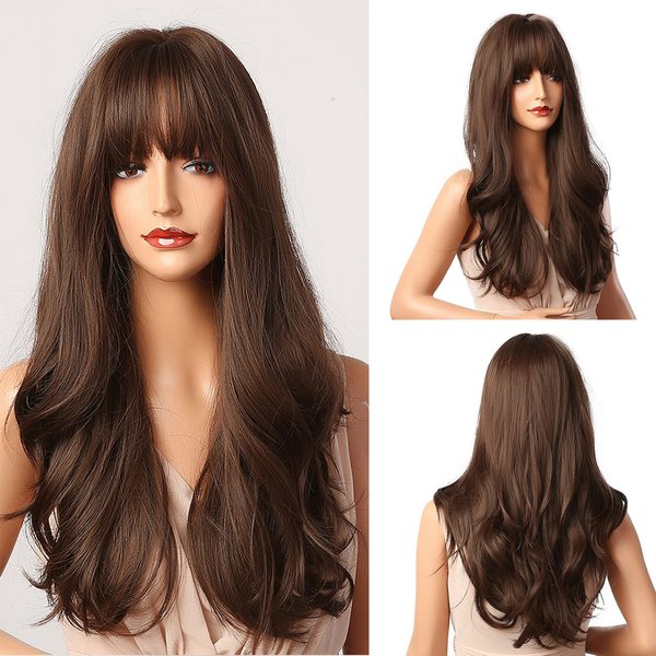 Esmee Brown Wigs 24" Long Synthetic Wig with High Density Natural Headline Heat Permanent Hair Wigs for Women