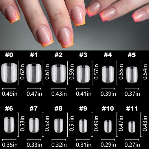 LoveOurHome 600pc Clear Gel X Nail Tips Short Square Fake Nail Tips Full Cover Clear False Nails Soft Gel X Nail Art Tips Artificial Fingernails for Salon and Home Gel X Acrylic Nail Design