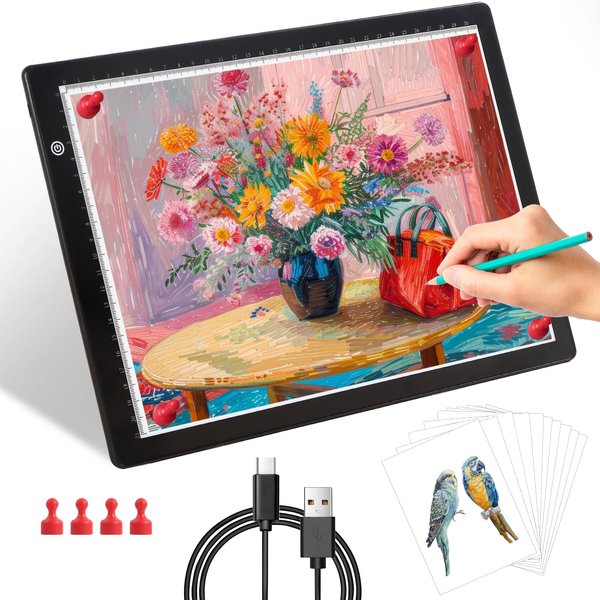 A4 Light Box for Tracing Light pad for Drawing Wsenlight Magnetic Light Board with 4 Magnets, USB Powered Portable Light Table for Weeding Vinyl Tattoo Drawing X-ray Viewing Diamond Painting Animation