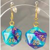 d20 20-Sided Polyhedral Dice Earrings - Hook with Earnuts (Light Blue-Purple Swirl)