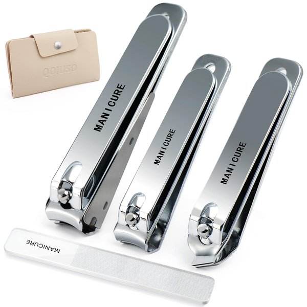 Nail Clippers Set: Stainless Steel Splashless Toenail Clippers for Thick Nails, Ultra Sharp Finger Clippers with Glass Nail File, Portable Nail Cutter Set Nail Care Gifts for Men and Women