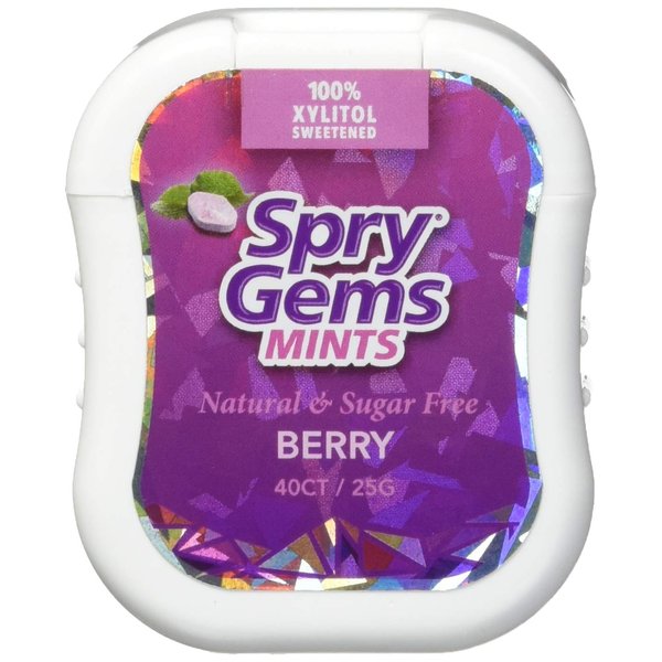 Spry Gems Natural Berry Xylitol Mints, On The Go Oral Care, Sugar Free Mints for Dry Mouth, Promote Oral Health, Increase Saliva Production and Stop Bad Breath - Berry 40 Count (Pack of 6)