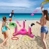 [ Bean Bag & Ring Toss ] Inflatable Flamingo Pool Toys Games Set 2-in-1 Floating Pool Rings Toss & Pool Cornhole Summer Swimming Hawaii Luau Party Water Pool Game for Kids Adults Family Beach Backyard