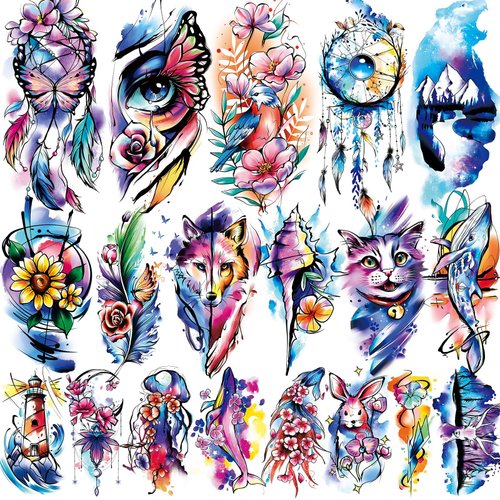 EMOME 79 Sheets Realistic Temporary Tattoos for Women,Watercolor Arm Fake Tattoos Stickers for Girls,Long Lasting Temporary Tattoos and Hand Tattoos for Adults
