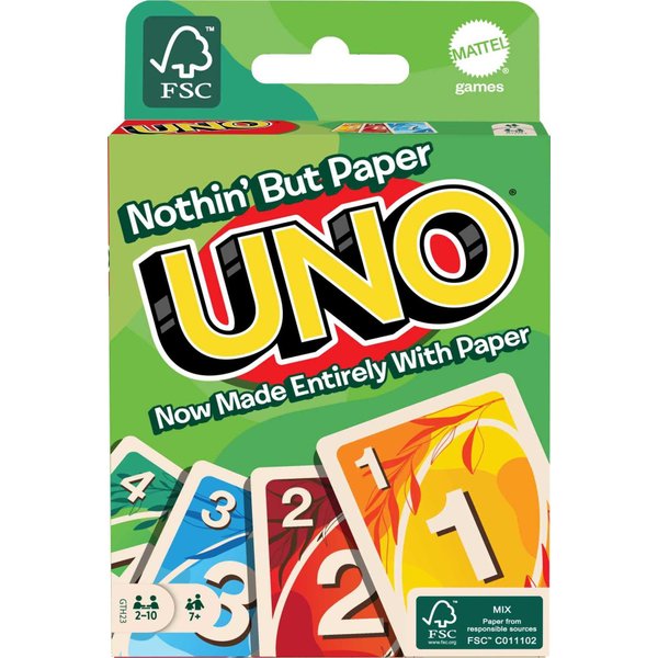Mattel Games UNO Nothin' But Paper Card Game, Family Game with 100 Percent Paper and Fully Recyclable for 2-10 Players
