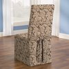 SureFit Scroll Long Dining Chair Slipcover (Brown) - Full Length Relaxed Fit High Back Chair Cover/Perfect for Adding Accents to Your Dining Room