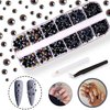 Pearls for Nails, YAEISM 2000PCS Flatback Pearls Rhinestone Multi Size Pearls for Crafts AB Half Round Pearls with Pickup Pencil and Tweezer for Nail Art and DIY Decoration (Black)