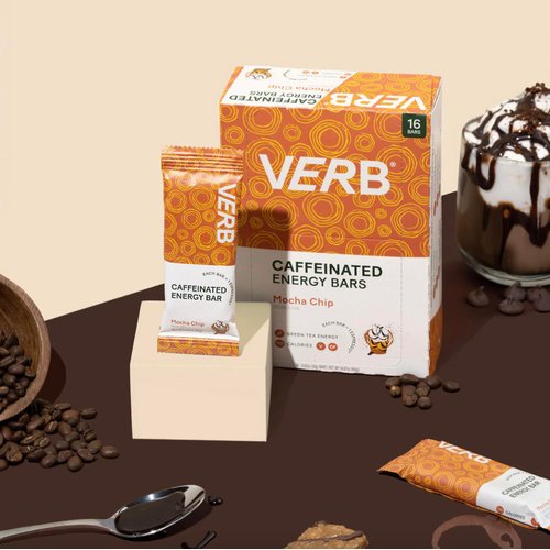 Verb Energy - Mocha Chip Caffeinated Snack Bars - 110-Calorie Low Sugar Energy Bar - Nutrition Bars - Vegan Snacks - Gluten Free with Organic Green Tea, 26g (Pack of 16)