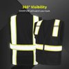 SHORFUNE High Visibility Safety Vest with 10 Pockets, Mic Tabs, Zipper and Reflective Strips, Reflective Construction Vest for Men and Women, ANSI/ISEA Standards, Black, XL