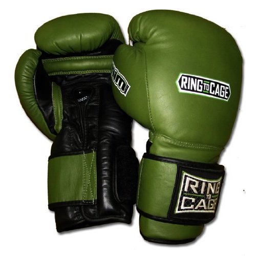 Ring to Cage 20oz, 22oz, 24oz Deluxe MiM-Foam Sparring Gloves - Safety Strap Boxing Training Gloves, for Boxing, MMA, Muay Thai, Kickboxing (14oz, Marine Green/Black)