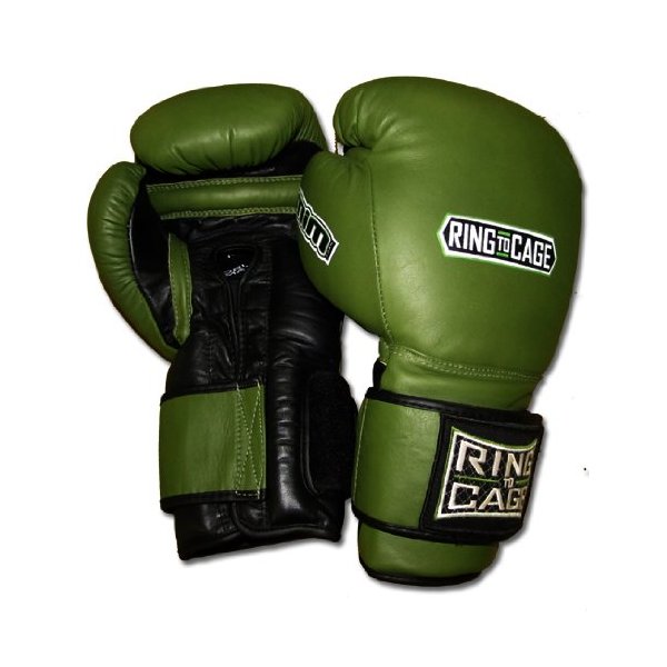Ring to Cage 20oz, 22oz, 24oz Deluxe MiM-Foam Sparring Gloves - Safety Strap Boxing Training Gloves, for Boxing, MMA, Muay Thai, Kickboxing (14oz, Marine Green/Black)