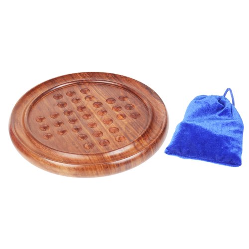 Wooden Solitaire Board Game with Glass Marbles, Classic Wooden Solitaire Game, Indian Handcrafted Sheesham Wood Game Good for Mental Development – 9 inches Diameter