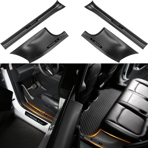 BMZX for Tesla Model Y Door Sill Protector 5 Seater (Not fit 7 Seater) Carbon Fiber Door Sill Scuff Plate Edge Guard (Set of 4) 2021 2022 2023 2024 for Model Y Accessories