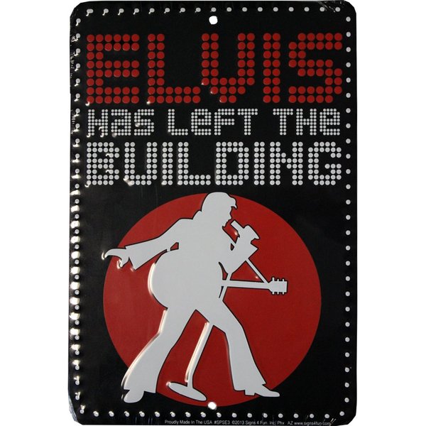 Elvis Parking Sign - Elvis Has Left the Building (Guitar) - 8 in x 12 in Metal Parking Sign