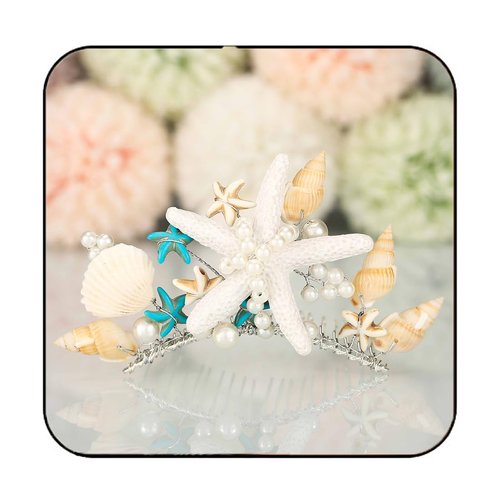 Kilshye Boho Starfish Hair Comb Tiaras Silver Beach Seashell Hair Accessories Pearl Princess Crown for Girls
