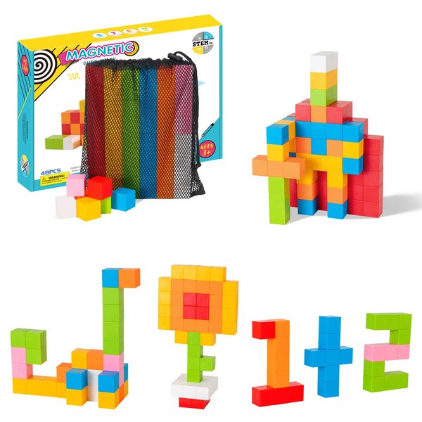 Hisine Magnetic Blocks, 48 PCS 1.22 inch Magnetic Building Blocks for Toddlers 3 4 5 6 7 8 Years Old Boys Girls Magnetic Cube Toys for Sensory STEM Education Preschool Gifts for Kids Ages 3-8