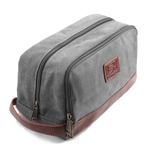 seemeroad Toiletry Bag Canvas for Men/Women Traveling Cosmetic Bag Dopp Kit Leather Shaving Organizer Hygiene (M -Grey)