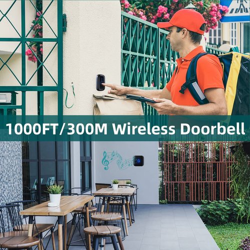 Wireless Doorbell IP66 Waterproof 1000 Feet with 56 Chimes 115dB 7 Adjustable Volume Levels Mute Mode with LED Flash Doorbell Ringer Wireless for Kids Room Teachers Classroom Home Office