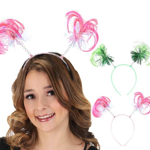 Foyte 2 Pieces Pom Pom Headband Tinsel Wrapped Ponytails Hair Hoop Head Bopper Pom Party Headpiece for Cosplay Costumes (pink green)