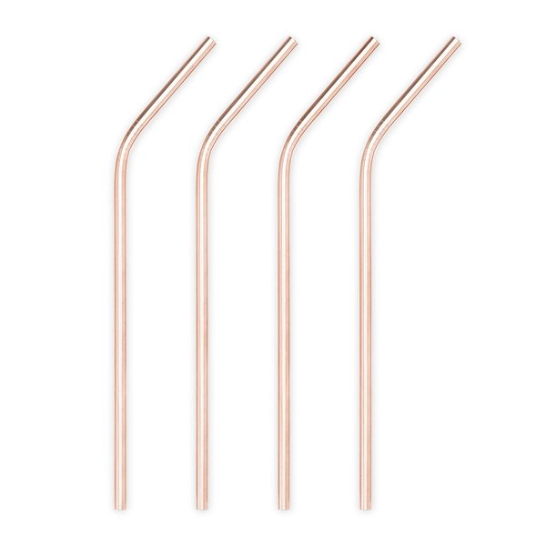 Viski Copper Metal Straws, 8 Inch Copper Straws Reusable Straws for Tumblers, Stainless Steel Drinking Straw, Reusable Straw, Set of 4