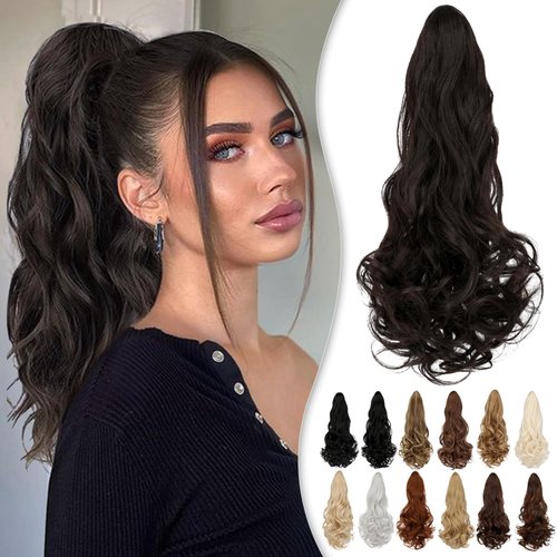 Wodelanle Ponytail Extension 18″ Claw Wavy Curly Clip in Ponytail Extension Natural Looking Synthetic Pony Tails Hair Extensions Hairpiece for Women - Dark Brown