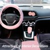 10 Pcs Pink Car Accessories Set, Pink Steering Wheel Cover Fluffy Armrest Box Mat Handbrake Cover Seat Belt Shoulder Pads Gear Shift Cover Ignition Button Ring Stickers Mirror Hanging Ornaments