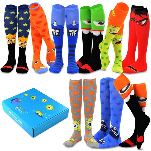 Fun Halloween Skeleton Skull Knee High Novelty Socks for Women 9-Pairs Gift Box (Fun Theme-B)