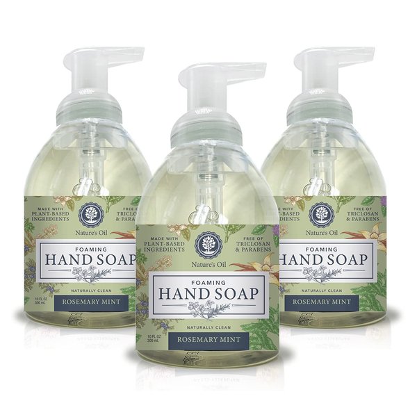 Nature's Oil Foaming Hand Soap, Rosemary Mint, 10 Fluid Ounces (3 Pack)