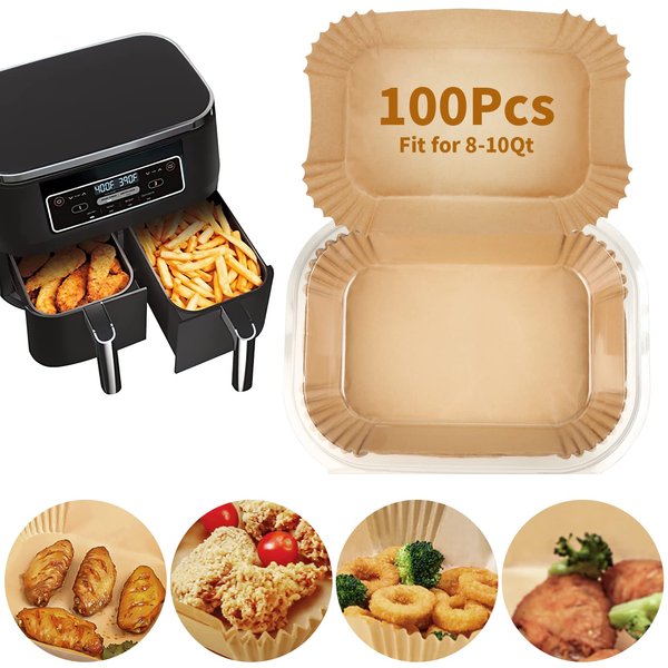 Air Fryer Disposable Paper Liner for Ninja DZ201 DZ071 DZ401 DZ550, 100PCs Rectangle 8.6x 5.5'' Baking Parchment Paper Air Fryer Inserts Accessories, Ninja Foodi Dual Papel para Freidora de Aire