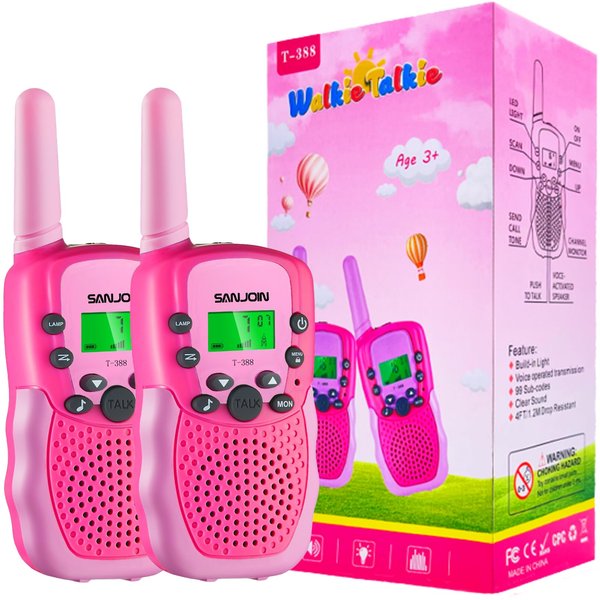 Walkie Talkies for Kids Toys for Boys Girls 4-6, 3 Miles Range Walkie Talkie to Camping, Outdoor 4 Year Old Girl Birthday Gifts for 3 4 5 6 7 Year Old Boy Girl Gifts Age 6-8 (Red-Pink)