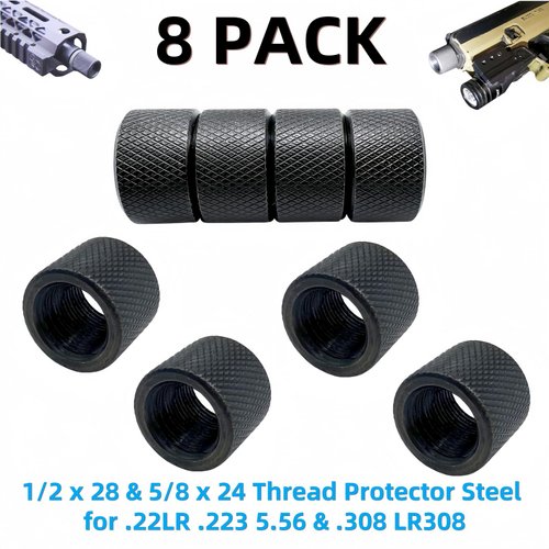 8-Pack Combo: 4 x 5/8x24 Thread Protectors & 4 x 1/2x28 Thread Protectors - Durable, Protective, and Easy to Install
