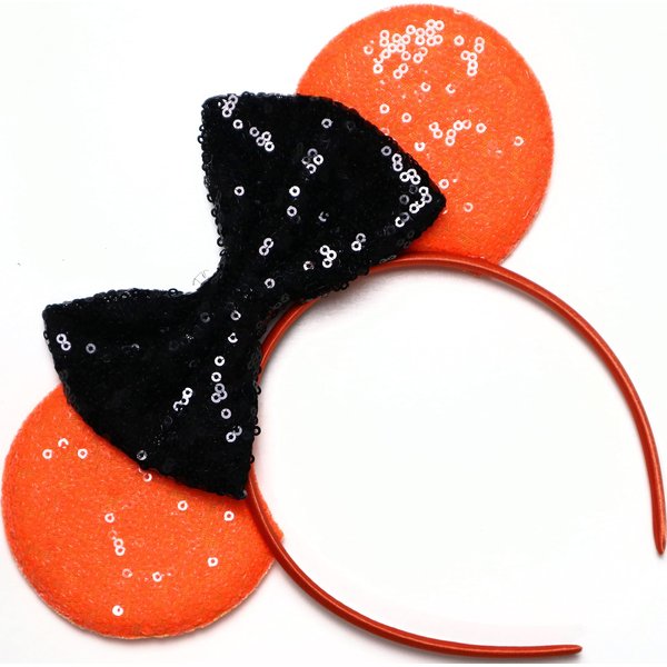 CLGIFT Halloween Minnie Ears, Orange Minnie Ears, Black Mickey Ears Headband, Halloween Costume (Halloween Orange/Black)