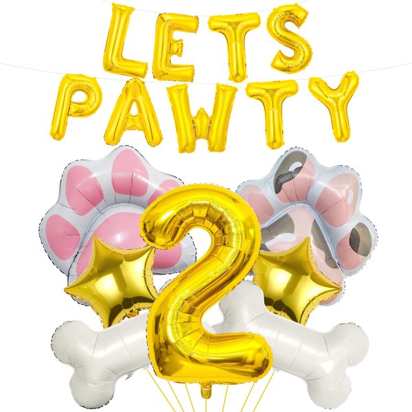 Dog Balloons, Lets Pawty Balloons, Dog Paw Birthday Number Mylar Foil Balloons, Lets Pawty Birthday Decorations, Dog 2nd Birthday Party Supplies (2nd)