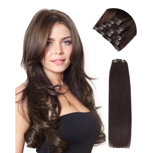 Missme Clip In Hair Extensions Real Human Hair,14in 110g 7pcs 16 Clips On Hair Extensions 100% Real Human Dark Brown Hair For Women
