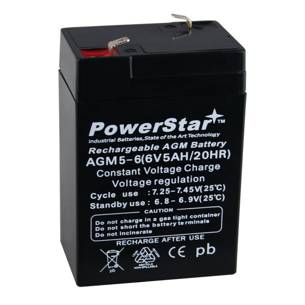 PowerStar 6V 5AH for UB645 6V 4.5Ah WP4-6 ES4-6 LC-RB064P SLA0905 Battery