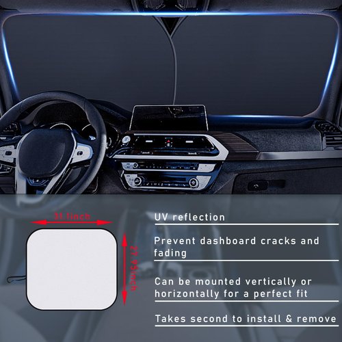 Ziciner 2 PCS Car Windshield Sun Shade, Auto Sun Heat and UV Rays Blocker, 28"×31" Foldable Automotive Front Window Sunshade Protector, Universal Vehicle Interior Accessories (Silver)