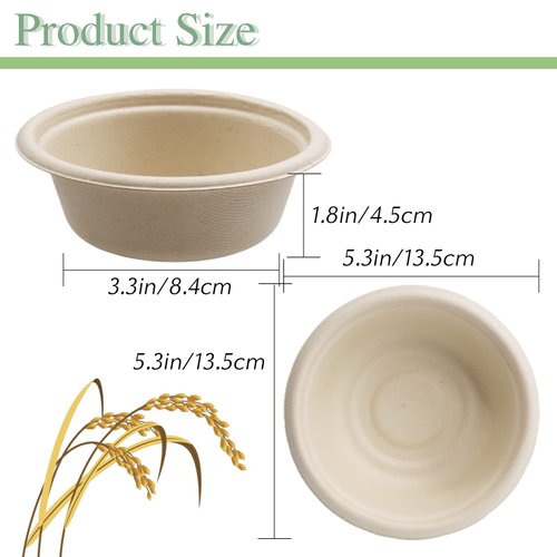 Lshfwn 100 Pack 12 oz Disposable Paper Bowls, Heavy Duty Compostable, Eco-friendly Bagasse Bowls for Parties, Restaurants, Catering