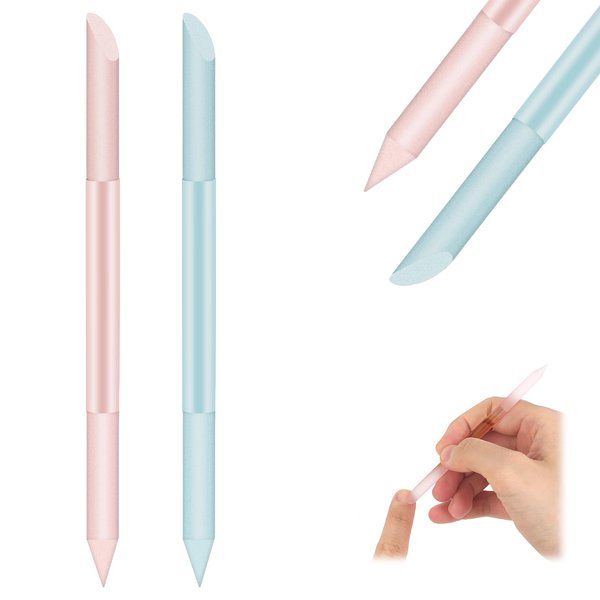 Giantree Glass Cuticle Pusher, 2 Pcs Nail Cuticle Remover Tool, Double Head Nail File Manicure Cuticle Stick Women Professional Cuticle Glass Polisher for Natural Nails Cuticles Care(Light blue+Pink)