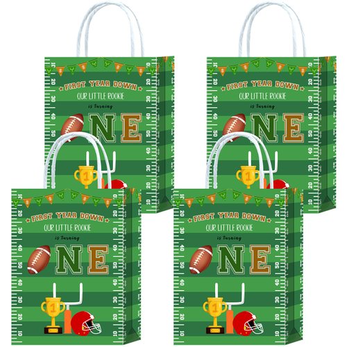 16 Pieces Football First Down Birthday Birthday Party Favors Bags,Football 1st Birthday Gift Snacks Treat Candy Party Favors Bags with Handles for Girls Boys 1st Birthday Party Decorations