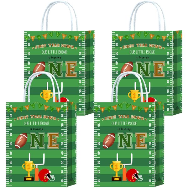 16 Pieces Football First Down Birthday Birthday Party Favors Bags,Football 1st Birthday Gift Snacks Treat Candy Party Favors Bags with Handles for Girls Boys 1st Birthday Party Decorations