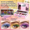 YBUETE Beginner Makeup Kit for Teen,Makeup Gift Set for Girl Women,Beginner Makeup Kit with Cosmetic Train Case Included 32 Colors Eyeshadow Blusher Contour Lip Gloss Lip Liner Mascara Eyeliner Mirror