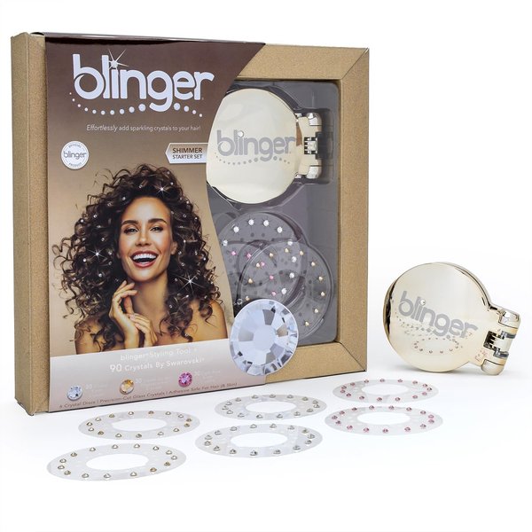 blinger® Shimmer Starter Kit with Gold-Plated blinger® Styling Tool + 90 Precision-Cut Glass Crystals