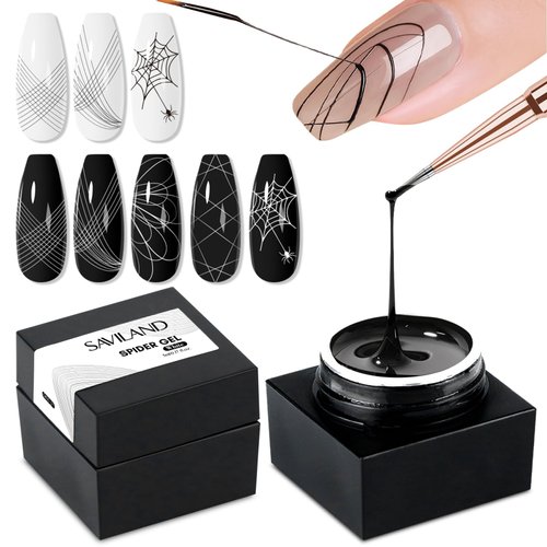 SAVILAND 2PCS Spider Gel Set - Black & White Spider Gel for Nail Art Soak off Gels U V LED Good Toughness and Elasticity Easy To Use for Beginner Manicurist Home Salon Use