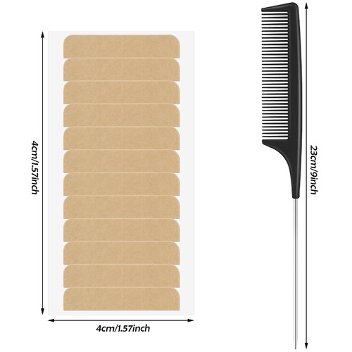 120 Pieces Hair Extension Tape Tabs Double Sided Adhesive Extension Replacement Tapes Strong No-Residue Adhesive Hair Extension Tape with Rat Tail Comb Stainless Steel Pintail Comb for Hair Extensions