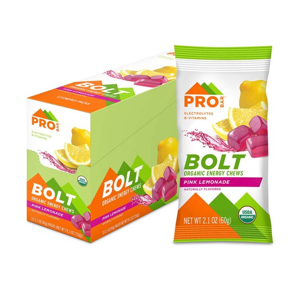 PROBAR - BOLT Organic Energy Chews, Pink Lemonade, Non-GMO, Gluten-Free, USDA Certified Organic, Healthy, Natural Energy, Fast Fuel Gummies with Vitamins B & C (12 Count)