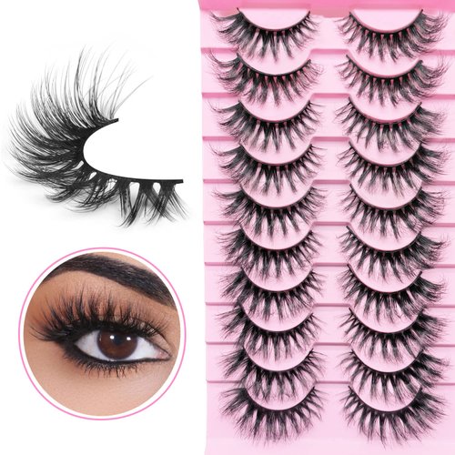 KAWAII False Eyelashes Fox Eye Fluffy Lashes 6D Volume Thick Crossed Long False Eyelahses dramatic cross Full Volume Strip Lashes Pack 10 Pairs