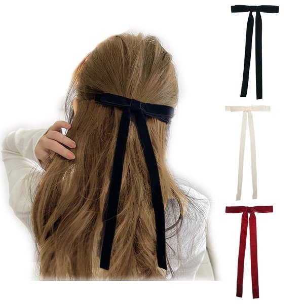 Bows Hair Clips Women Long Velvet Hair Ribbon Clips French Hair Bow Clip Girls Lady Hair Barrette Hairpins Bowknot Ponytail Hair Slide Head Clips Accessories Gift (3pcs)