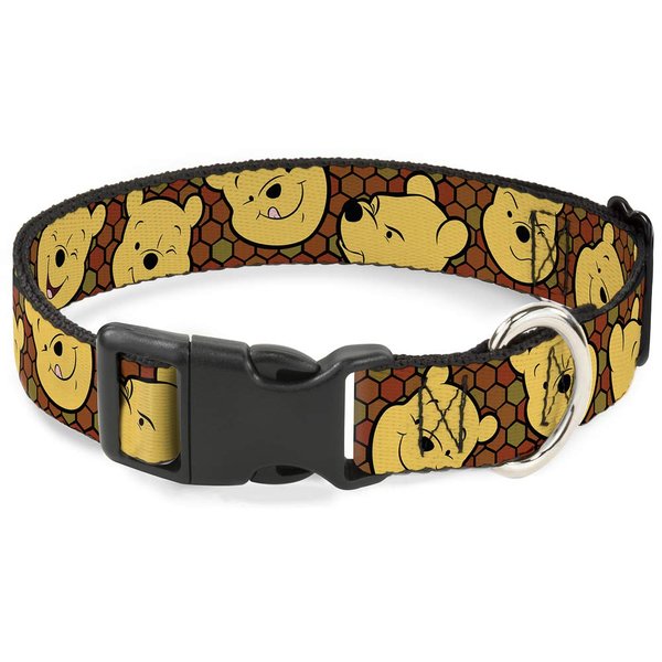 Buckle-Down Plastic Clip Collar - Winnie the Pooh Expressions/Honeycomb Black/Browns - 1/2" Wide - Fits 8-12" Neck - Medium