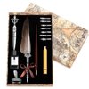 NOPOINO Vintage Quill Pen Ink Set,Feather Quill Pen with Wooden Calligraphy Pen, Including 7 Different Sizes of Nib, Calligraphy pen Set Gift & Women and Man(Grey)
