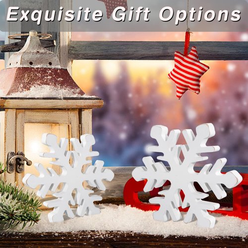 5Pcs Snowflake Christmas Table Decorations, White Distressed Wooden Snowflakes Tabletop Christmas Centerpieces Winter Farmhouse Tiered Tray Decor for Xmas Holiday Party Supplies Home Mantel Decor